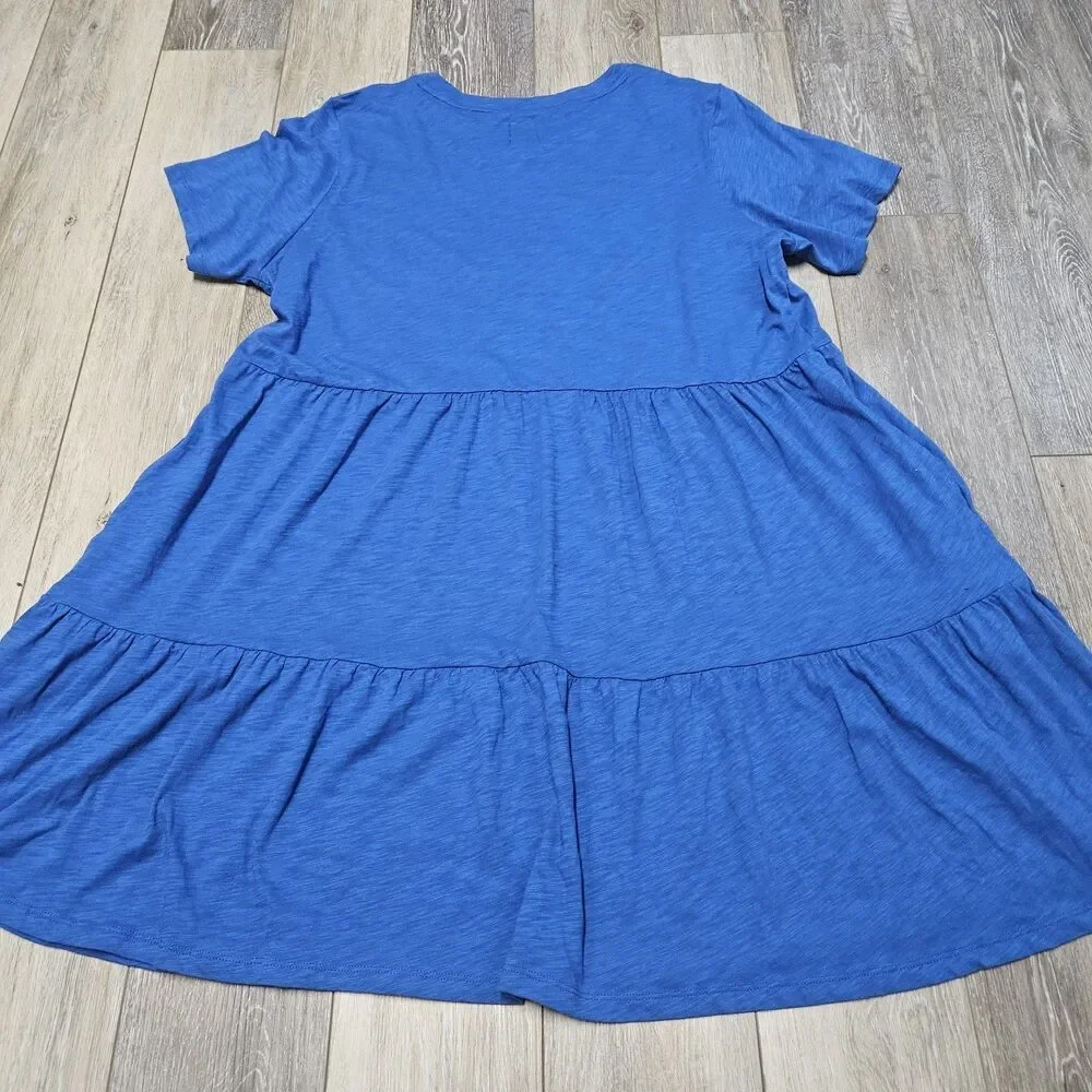 Gap Tiered Short Sleeve Crew Neck Babydoll Mini Dress Nautical Blue Women's XXL